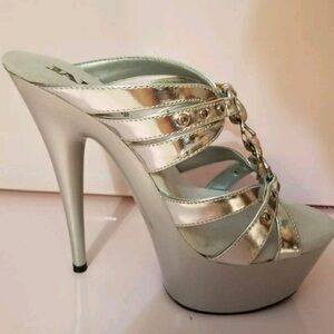 Silver High Heel Platform Sandals